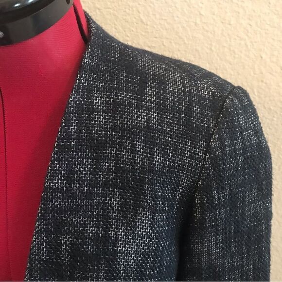 Coldwater Creek Blazer Women Size 10 Navy Tweed Cotton-Linen Blend Open Front - Picture 7 of 12